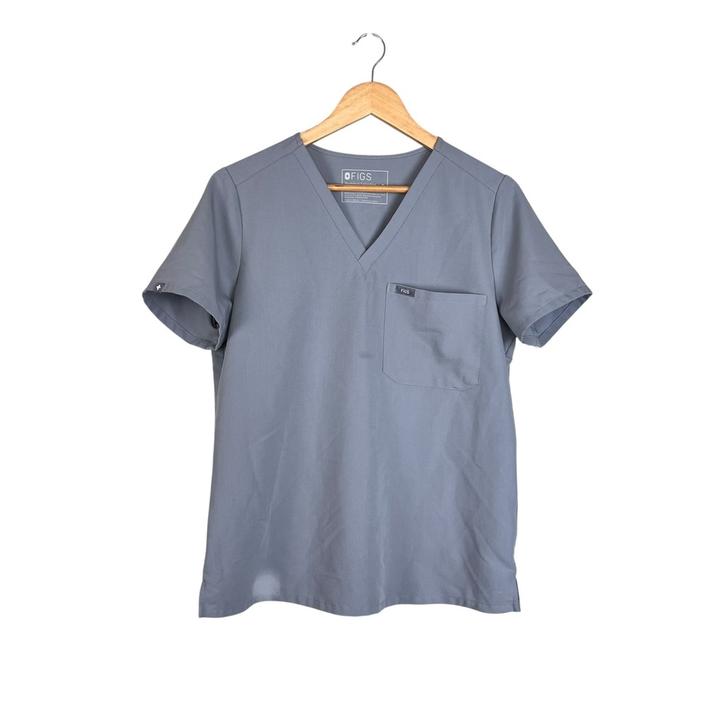 Figs Technical Collection V-Neck Scrub Top Gray Women Medium Single Pocket